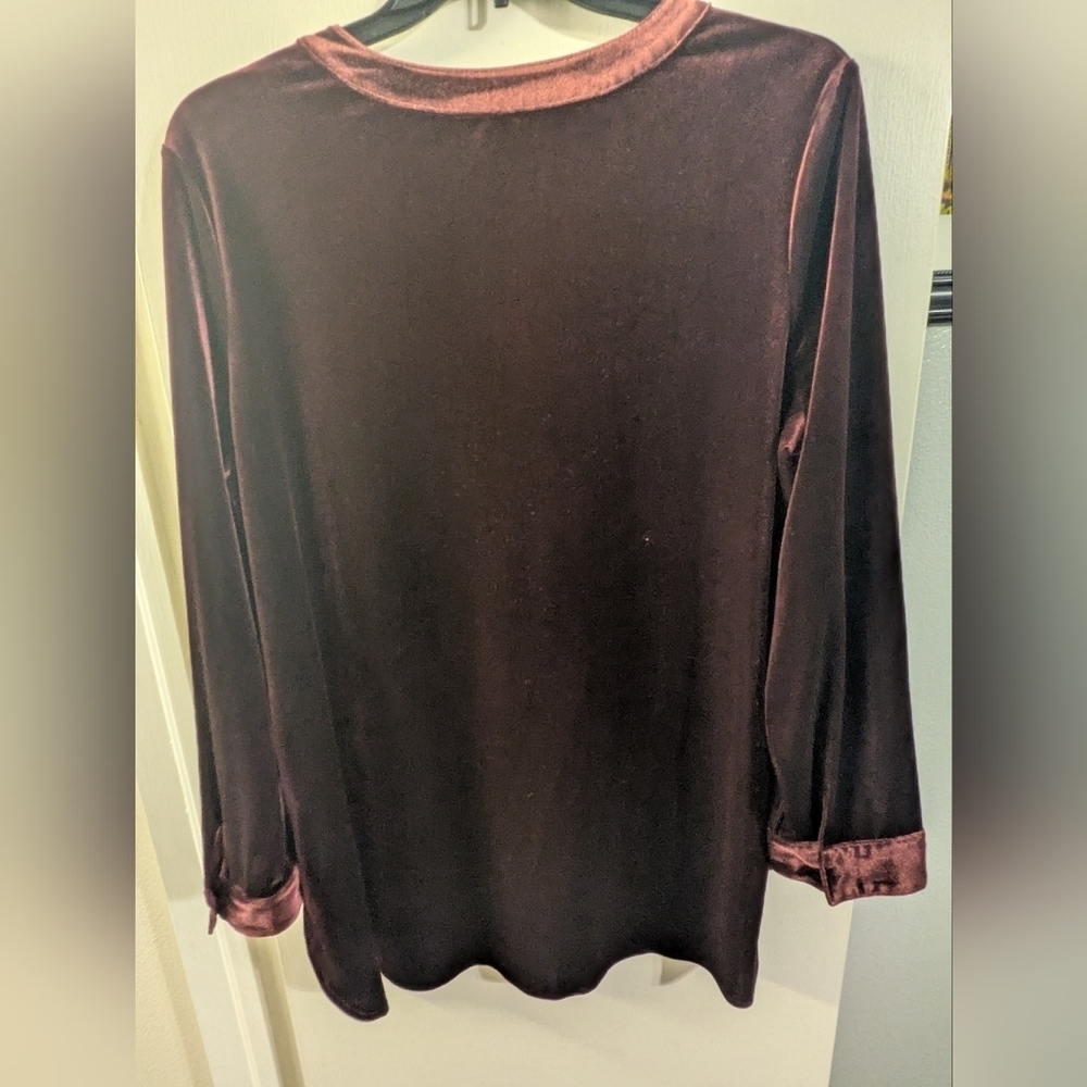 Cato Velvet Long Sleeve Blouse - Deep Burgundy - Picture 2 of 3